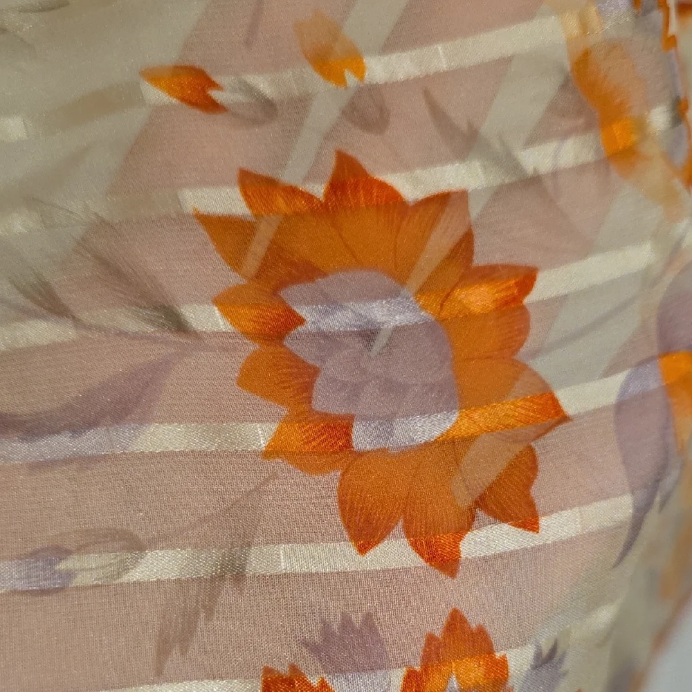 Dior Cream Scarf with Orange Floral Print and Pale Lilac Accents